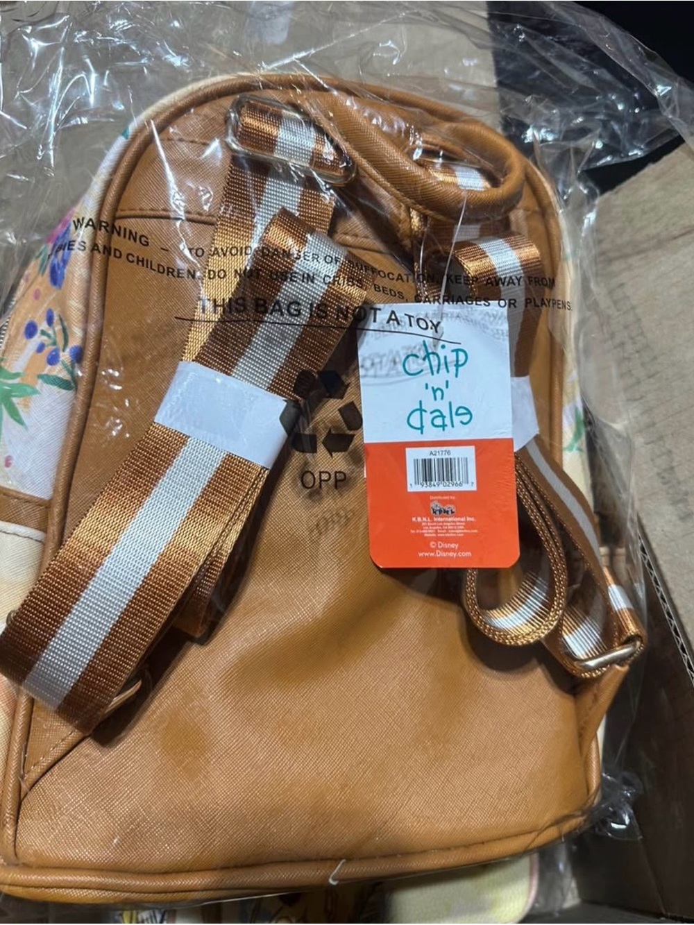 Floral Cartoon Mini Backpack in Tan and Cream - Picture 2 of 2